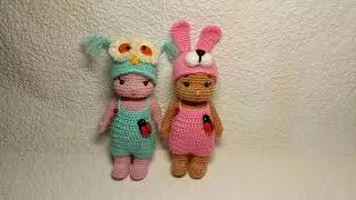 Пупсы в шапочках зайки и совенка - игрушки вязаные крючком