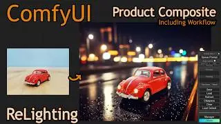ComfyUI product photography composite + relighting workflow  