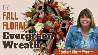 How To Fall Floral Wreath Deco Mesh on Evergreen Base | Wreath Making Tutorials