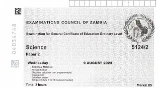 2023 Science Paper 2 GCE ECZ EXAMS