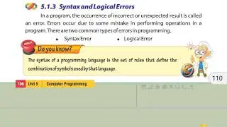 Errors : Syntax Error , Logical Error , syntax errors and logical errors , Class 8 Computer Unit 5