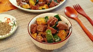 stir fry beef with zucchini, healthy beef stir fry with vegetables, sauteed zucchini with beef cubes