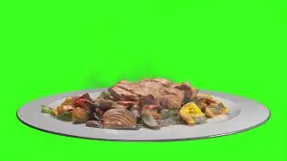 Plate Of Meat With Vegetables Green Screen Video 