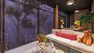 Quiet soothing rain outside the window of a cozy bedroom for deep sleep and meditation 2