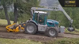 Mountain road maintenance with tractor mounted MeriRoad equipment
