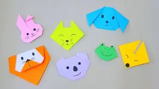 Origami animal faces, dog face, cat face, lion face, frog face, rabbit face, koala face, fox face