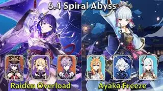 C2 Raiden Overload & C0 Ayaka Freeze - Genshin Impact 6.4 Spiral Abyss Full Clear
