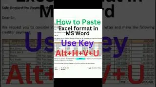 How to Paste Excel Format in MS Word, Use Key ALT+H+V+U, 