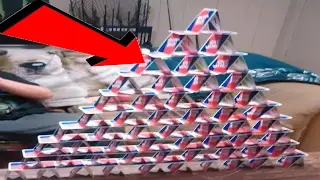 CARD TOWER FAILS SLOW MO (FLEW DRONE THREW IT )