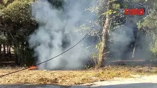 Okul bahçesindeki ağaçlık alanda yangın
