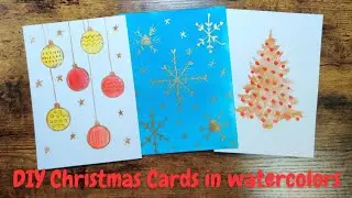 DIY CHRISTMAS CARDS IN WATERCOLORS | Easy watercolors postcards.