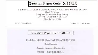 2 Compiler design reg 2017 previous year question paper Explanation video in Anna university
