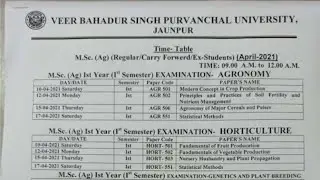 Veer Bahadur Purvanchal University Jaunpur MSc time table 2021/MSc exam date2021