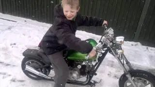 Jack burning out 110cc Mini Chopper in snow