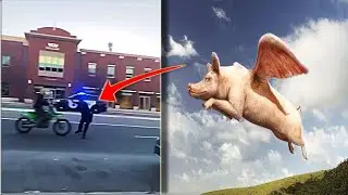 Police officer tries to stop a motorcycle with his bare hands on highway