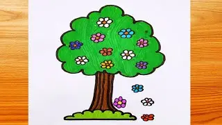How to draw a Flower tree | Art of Kala