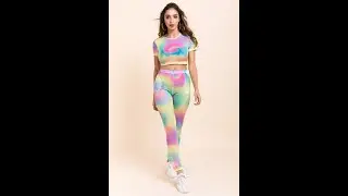 Sexy stylish multicolor tie-dyed print see through mesh two-piece sets 044796