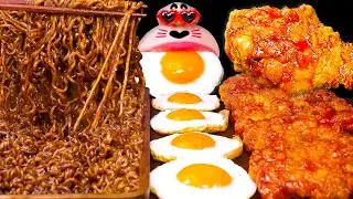 SUB| Black Bean Noodles, Kielbasa Sausage, Sweet & Spicy Chicken! 🍜 ASMR Mukbang Eating Show :)