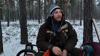 Панозеро будни. Строю шалаш на озере Орчежоя.