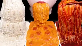 ASMR FIRE CHICKEN, ROSE, CREAM ENOKI MUSHROOMS EATING SOUND MUKBANG