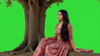 Beautiful young girl sitting green screen | Animated woman green screen