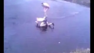 Idiot jumps on the ice