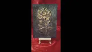 The original acrylic art painting favorite peonies  Relief, gold leaf on black