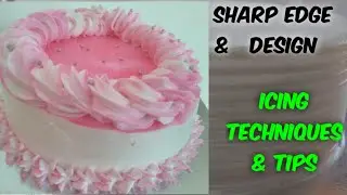 Proper Icing Techniques for beginner~ Cake design with no mix colour in whipping cream ~Sharp edges