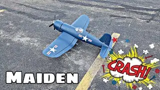 Maiden Flight and Crash Of My New E-flite F4U-4 Corsair 1.2m!