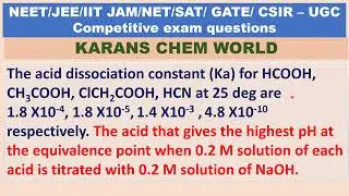 Acid that gives  highest pH at equivalence pt when 0.2 M soln  each acid titrated 0.2 M soln NaOH.