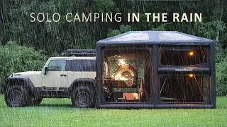 SOLO Camping in HEAVY RAIN [ Giant 2 STORY TENT shelter, Cosy Comfort, relaxing ASMR ]