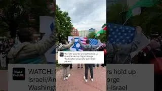 WATCH: Counter-protesters hold up Israeli/American flag at GWU anti-Israel protest