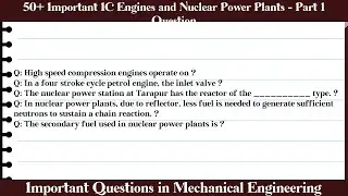 MCQ Questions IC Engines and Nuclear Power Plants - Part 1 with Answers