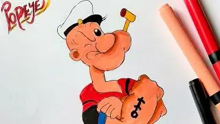 HOW TO DRAW POPEYE - Step by  step Drawing TUTORIAL . BRUSH PEN DRAWING 🌸❤