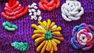 Embroidery on knitwear. Flower embroidery.
