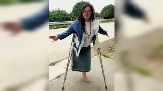 Calm Hip Amputee Girl Enjoying the Crutches | One Legged Walk | Amputada