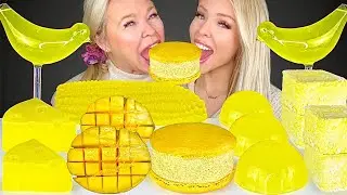 ASMR Yellow Desserts, Lemon Jello, Black Sesame Macarons, Lemon Jelly Corn Mukbang 먹방