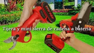 Tijeras y mini sierra de cadena a bateria para podar