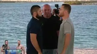 Khabib Nurmagomedov vs Justin Gaethje staredown.-