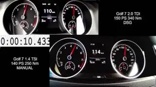 Golf 7 2.0 TDI 150 PS  vs Golf 7 1.4 TSI 140 PS DIESEL vs PETROL 0-200 km/h
