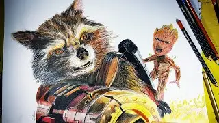 Drawing Baby Groot and Rocket.  Guardians of the Galaxy Vol 2