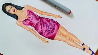 How to draw girl with beautiful Dress| Satin dress |fashion illustration|
