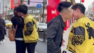喇叭哥让路过的情侣亲一口，他就请吃饭！#月老喇叭哥麻辣烫 #东北姑娘 #即兴发挥 #沈阳中街