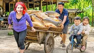 Lucky Fishing Day after Discovering Pond Full of Giant Fish - Cooking Smoked Pork | Chuc Thi Duong