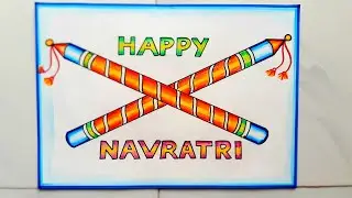 Navratri Drawing Easy Steps//Happy Navratri Poster Drawing //Dandiya Drawing Easy step by step