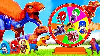 All Spiderman T-Rex vs SuperHero Dinosaurs Battle in Jurassic World | Dinosaur Pro 8 SuperHero Team