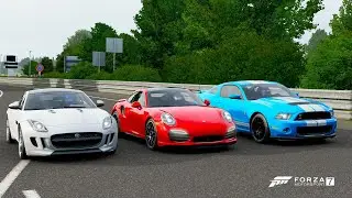 Forza 7 Drag race: Ford Shelby GT500 vs Porsche 911 Turbo S vs Jaguar F-Type R