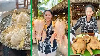 Mommy Sros cook chicken tooth stick for tasty recipe and eat | Cooking with sros