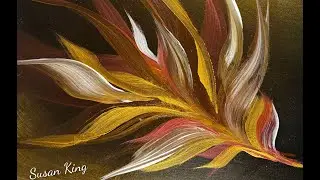 Golden Botanical Free Flow Acrylic Fluid Art 836