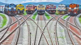 HIGH SPEED TRAINS CROSSING BY BUMPY RISKY RAILROAD | BeamNG.Drive | Train simulator | Train game
